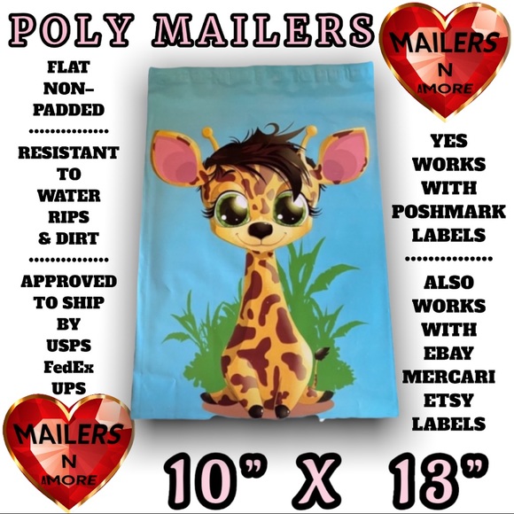( Quantity 25 10x13 ) Cool Baby Giraffe Grass Poly Mailer Bag Shipping Envelopes - Picture 2 of 3
